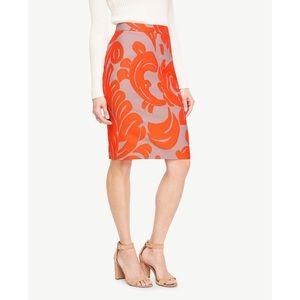 Ann Taylor Petite Fan Leaf Pencil Skirt Orange 00P